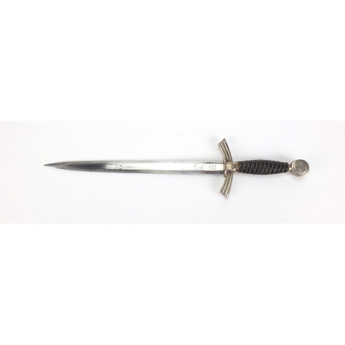 351 - German Military interest dress dagger with scabbard, the blade engraved Alcoso Solinger, 48cm in dia... 