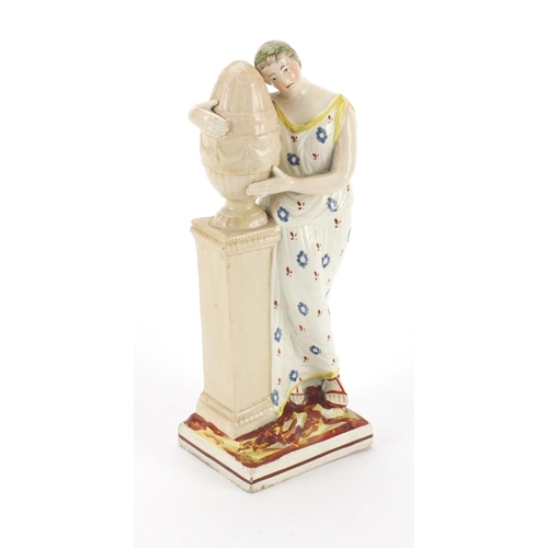 695 - 19th century Staffordshire Pearlware classical figure of Andromache mourning hector's ashes , 23cm h... 