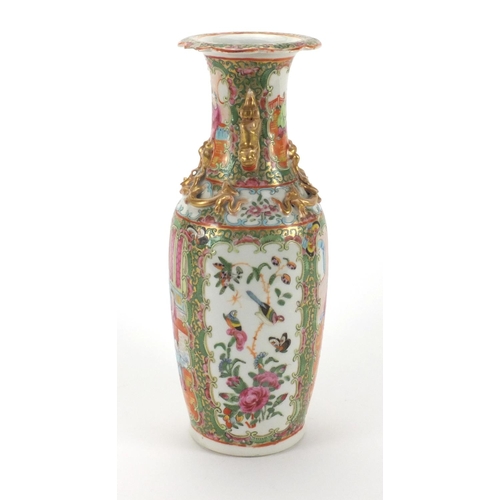 470 - Chinese Canton vase with Dog Of Foo handles and relief water dragon decoration, hand painted in the ... 