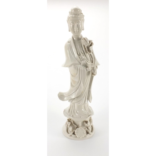 528 - Large Chinese Blan De Chine figure of Guan Yin impressed Wai Ming Hong Kong to the base, 53cm high