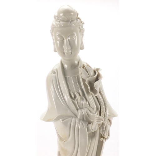 528 - Large Chinese Blan De Chine figure of Guan Yin impressed Wai Ming Hong Kong to the base, 53cm high