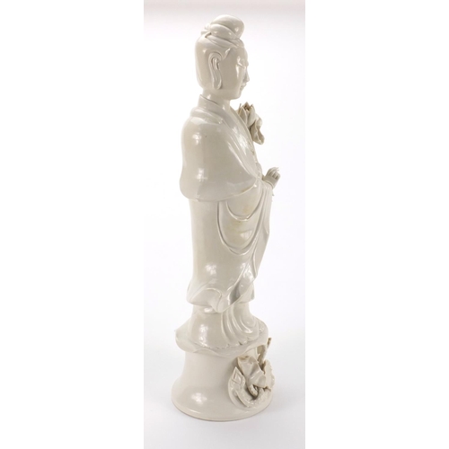 528 - Large Chinese Blan De Chine figure of Guan Yin impressed Wai Ming Hong Kong to the base, 53cm high