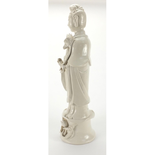 528 - Large Chinese Blan De Chine figure of Guan Yin impressed Wai Ming Hong Kong to the base, 53cm high