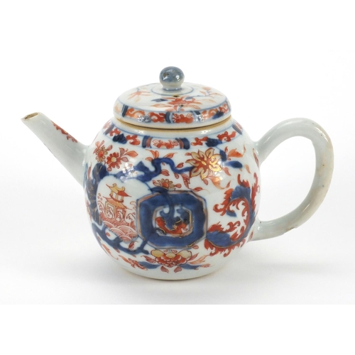 483 - Chinese porcelain teapot with globular body, hand painted with flowers, 12cm high