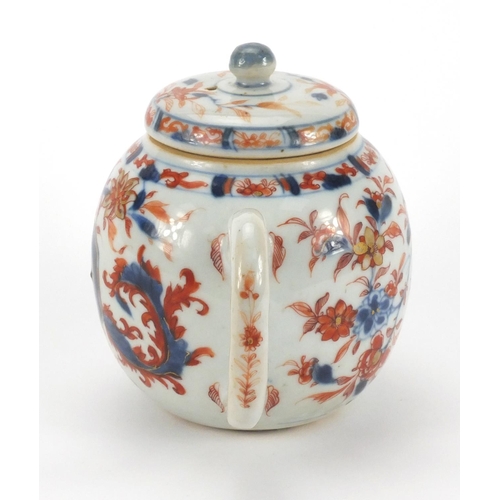 483 - Chinese porcelain teapot with globular body, hand painted with flowers, 12cm high