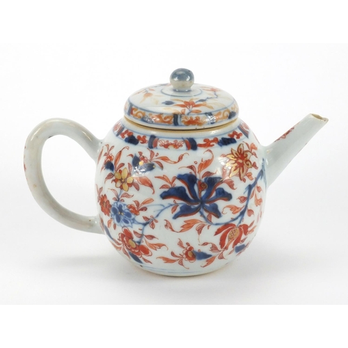 483 - Chinese porcelain teapot with globular body, hand painted with flowers, 12cm high