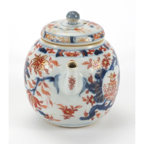 483 - Chinese porcelain teapot with globular body, hand painted with flowers, 12cm high