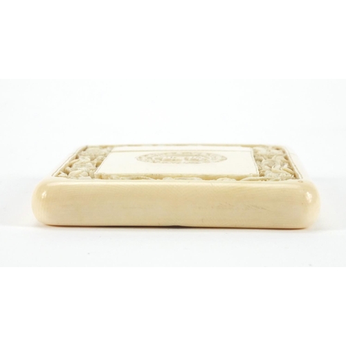 545 - Chinese Canton ivory card case, carved with flowers, 11.5cm high x 7.5cm wide x 1.4cm deep