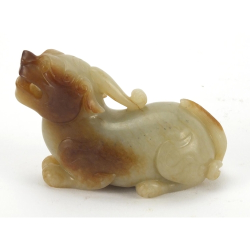 534 - Chinese pale jade carving study of a seated mythical creature, 8cm in length