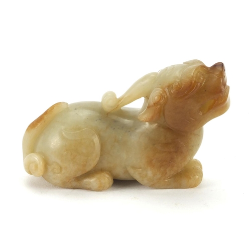 534 - Chinese pale jade carving study of a seated mythical creature, 8cm in length