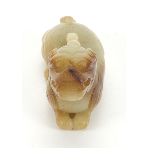 534 - Chinese pale jade carving study of a seated mythical creature, 8cm in length