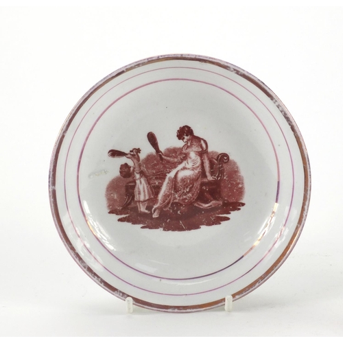 690 - 19th century Staffordshire porcelain cup and saucer, transfer printed with mother and child in the m... 