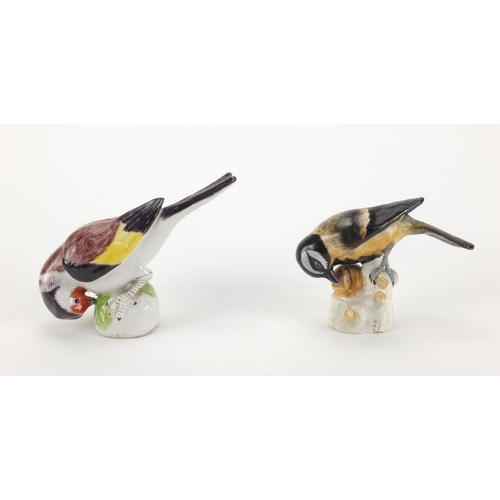 686 - Pair of 19th century  hand painted porcelain birds, the largest 9cm high