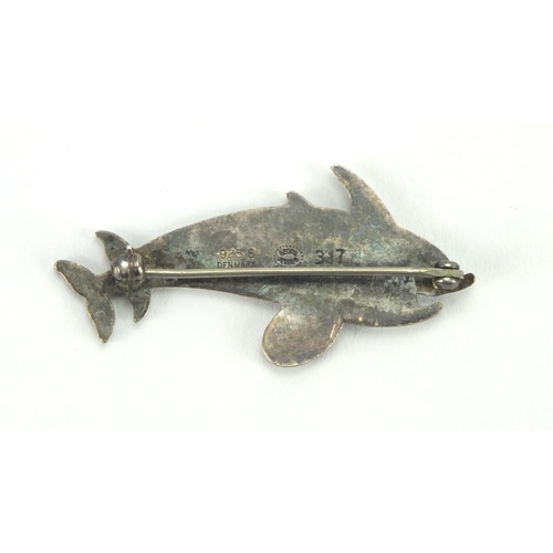 799 - Danish 925S silver dolphin brooch, by Georg Jensen, numbered 317 to the reverse, 4.2cm in length, ap... 