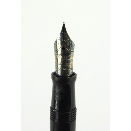 91 - Sheaffer black fountain pen with floral sterling silver overlay and 18k gold nib