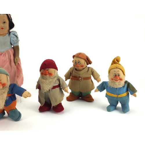 368 - Walt Disney Snow and the Seven Dwarfs felt toy set, probably by Chad Valley, the largest 31cm in len... 