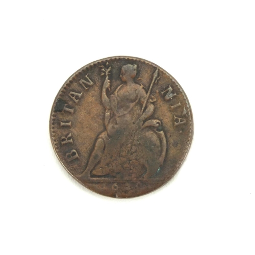 203 - Charles II half penny, indistinct date 16?? 2.4cm in diameter