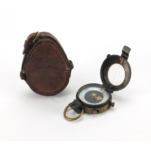 271 - British Military World War I compass with leather Leatheries case, numbered 52412 and inscribed A We... 