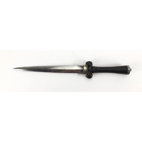 67 - 19th century Ballock dagger with ebonised handle and steel blade, 41.5cm in length