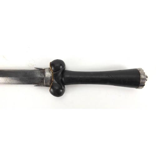 67 - 19th century Ballock dagger with ebonised handle and steel blade, 41.5cm in length