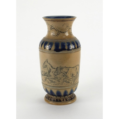 729 - Doulton Lambeth stoneware vase by Florence Barlow, incised with a continuous band of donkeys, factor... 