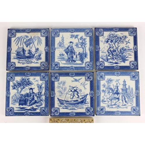 721 - Seven Victorian tiles including six Minton Hollins picture tiles, each 15cm x 15cm