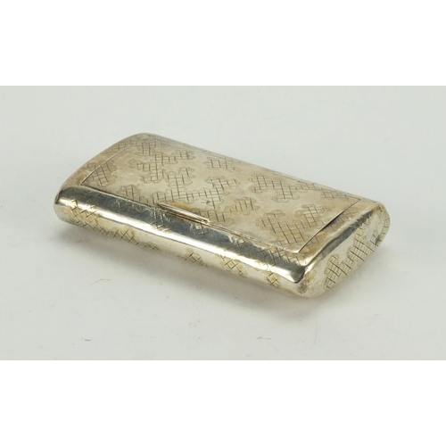 822 - Rectangular Georgian silver snuff box with hinged lid and engraved decoration, A.K London 1803, 7cm ... 