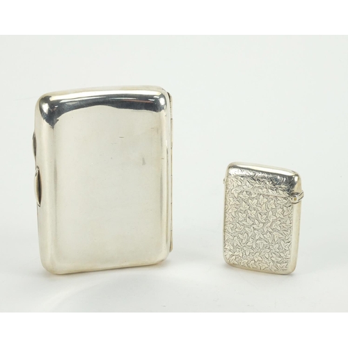 867 - Victorian rectangular silver cigarette case and a silver vesta, the cigarette case London 1895, 8cm ... 