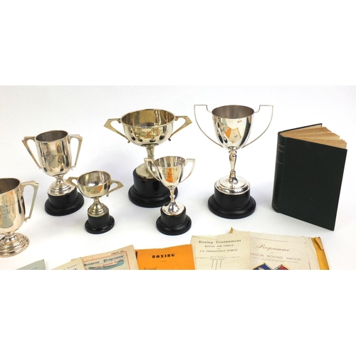 314 - 1930's RAF boxing trophies and ephemera relating to Air Craftsmen House, including three silver trop... 