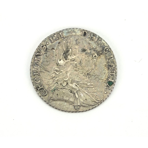 202 - George III 1787 silver shilling, 2.6cm in diameter, approximate weight 6.0g