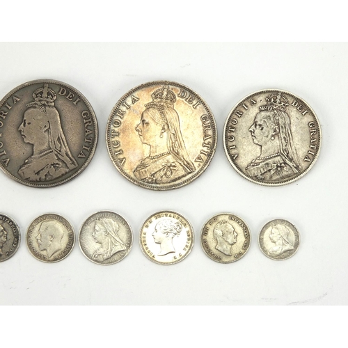 204 - George IV and later British silver coinage including two 1836 four pence's, two double florins 1887 ... 