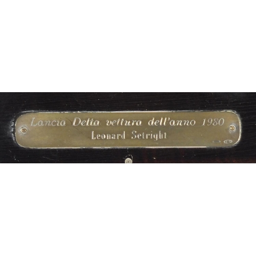 120 - 800 grade silver Fiat 1980 car of the year award, awarded to Leonard Setright, the Lancia delta rais... 