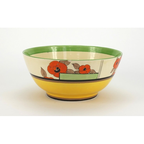 744 - Clarice Cliff Green Erin pattern bowl, hand painted with flowers, Bizarre and factory marks to the b... 