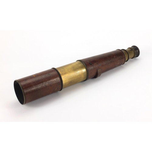 338 - British Military World War I three drawer leather bound brass telescope by R & J Beck of London, mod... 