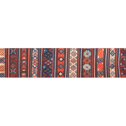 2080A - Rectangular Kilim wool carpet runner having an all over geometric design, 360cm x 46.5cm