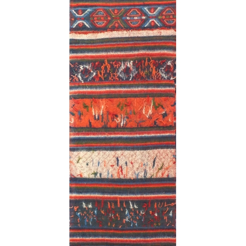 2080A - Rectangular Kilim wool carpet runner having an all over geometric design, 360cm x 46.5cm