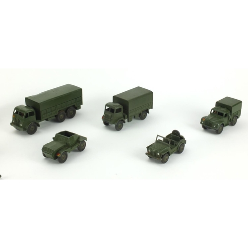 402 - Dinky toys army vehicles including army wagon 623, centurion tank 651 and three tonne army wagon 621... 