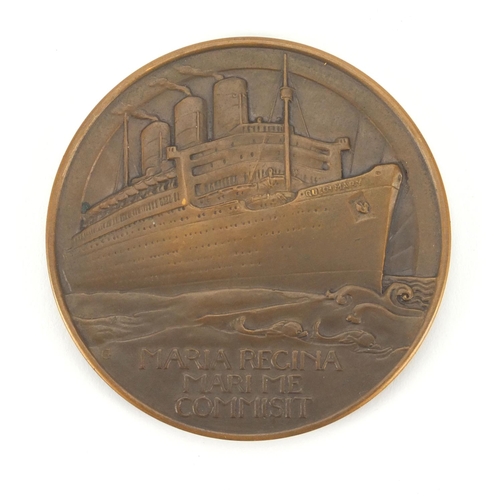 232 - Bronze medallion made form the Queen Mary by The Royal Mint, housed in a velvet lined fitted case, t... 