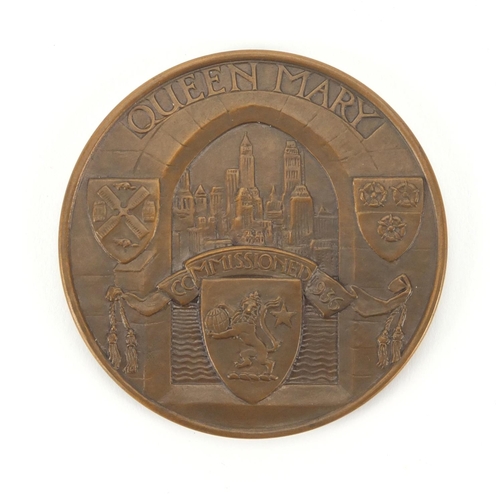 232 - Bronze medallion made form the Queen Mary by The Royal Mint, housed in a velvet lined fitted case, t... 