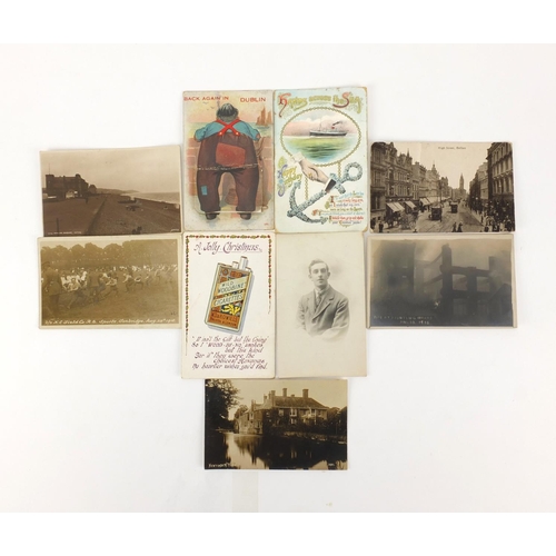 151 - Edwardian and later postcards some photographic including fire at printing works 1915, new timber pl... 