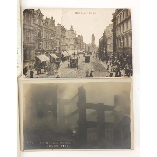 151 - Edwardian and later postcards some photographic including fire at printing works 1915, new timber pl... 