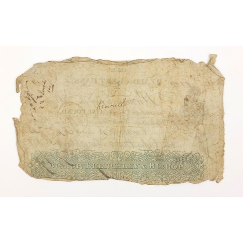 219 - Early 19th century Weald of Kent one pound white banknote, cashier GO Bishop dated 1813