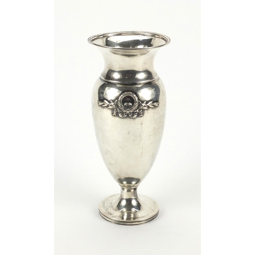 818 - Elkington & Co silver pedestal vase, relief decorated with wreaths, stamped Barlow & Co Buenos Aires... 