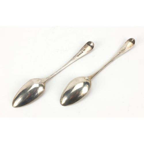 881 - Two Georgian silver spoons with engraved floral decoration, London hallmarked, 21.5cm long, approxim... 