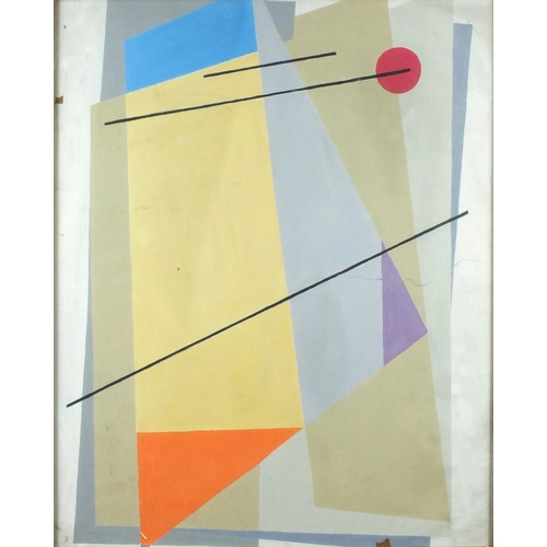 1242 - Watercolour and gouache onto board, abstract composition geometric shapes, label verso, ornately fra... 