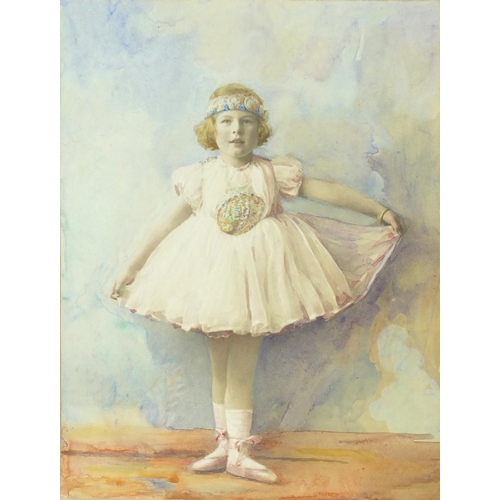 1249 - Dorothy Wilding - Hand tinted photograph, child ballerina, mounted and gilt framed, 28cm x 20cm excl... 