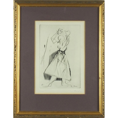 1273 - Zlatko Prica - Pencil signed limited edition etching, abstract figure, numbered 7/20, Umjetnicka Gal... 