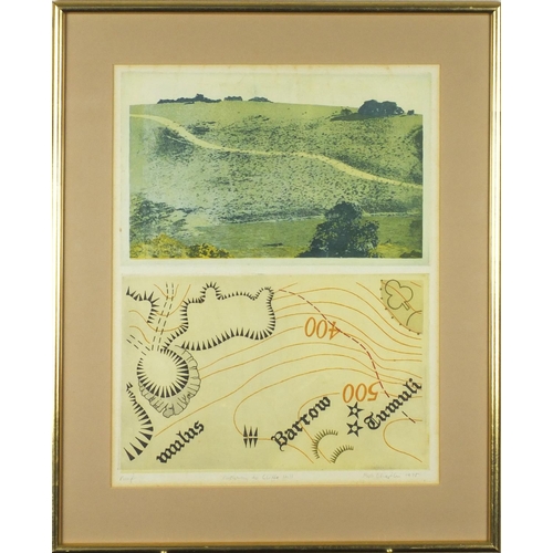 1272 - Bob Chaplin 1975 - Pencil signed proof coloured etching, pathway to Cliffe Hill, mounted and framed,... 