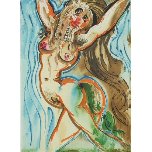 1254 - Salvador Dalí - Pencil signed, limited edition coloured lithograph, surreal nude figure, numbered 74... 