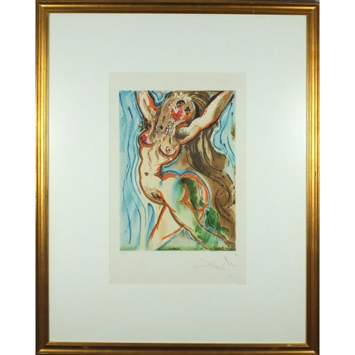 1254 - Salvador Dalí - Pencil signed, limited edition coloured lithograph, surreal nude figure, numbered 74... 